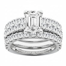 5.00 CT Emerald/Round Lab-Grown Diamond | Bridal Set Ring | 14K White Gold | F Color | VS Clarity