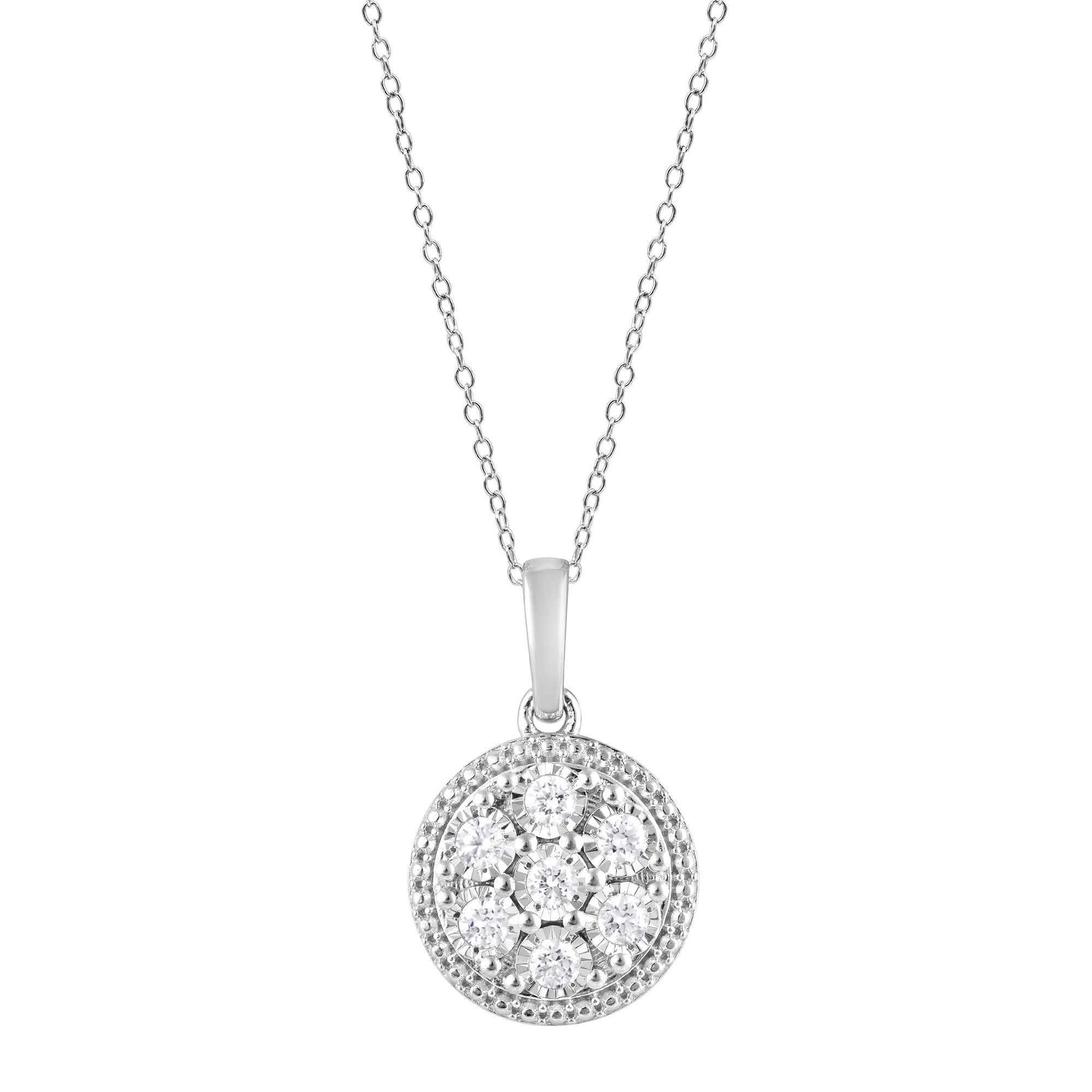 Womens | 0.25 CT Round Cut Lab Grown Diamond | Cluster Pendant Necklace | Sterling Silver | I-J-I1