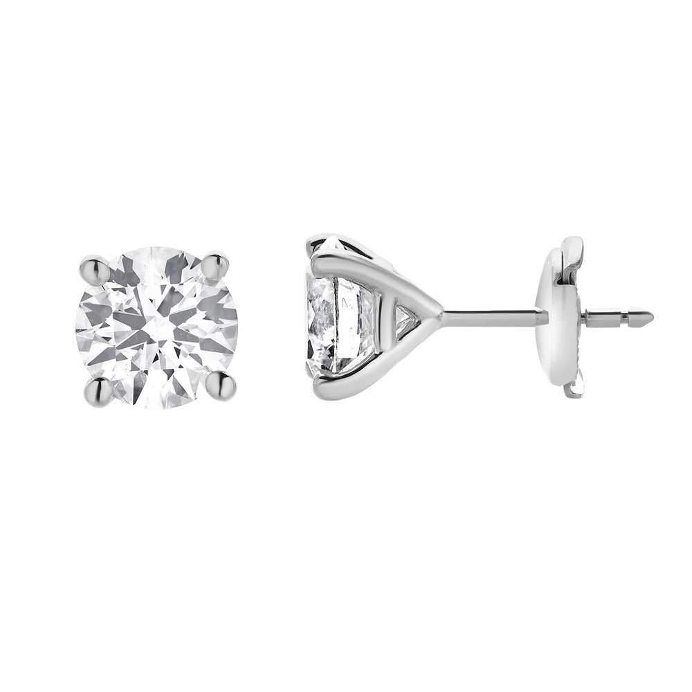 Womens | 2.00 CT Round Cut Lab Grown Diamond | Solitaire Stud | 14K White Gold | G-SI