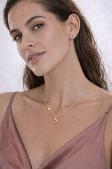 Womens | 0.06 CT Round Cut Lab Grown Accent Diamond | S Alphabet Pendant Necklace | 14K Yellow Gold Silver | G-SI