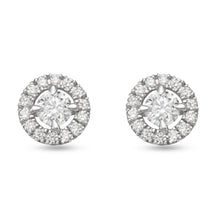 Womens | 1.00 CT Round Cut Lab Grown Diamond | Halo Stud | 14K White Gold | I-I1