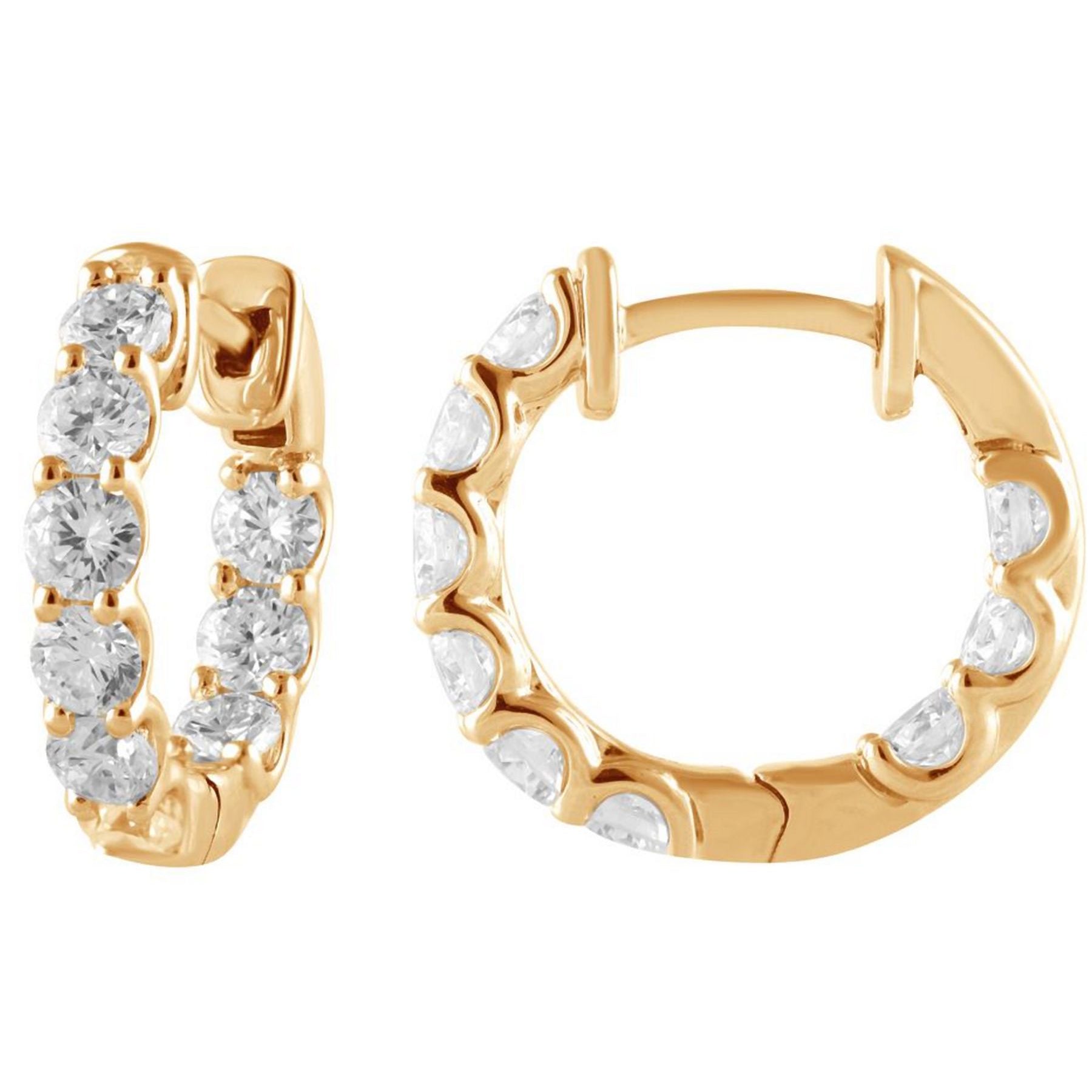 1.75 CT Round Lab-Grown Diamond | Hoop Earrings | 18K Yellow Gold | F Color | VS Clarity