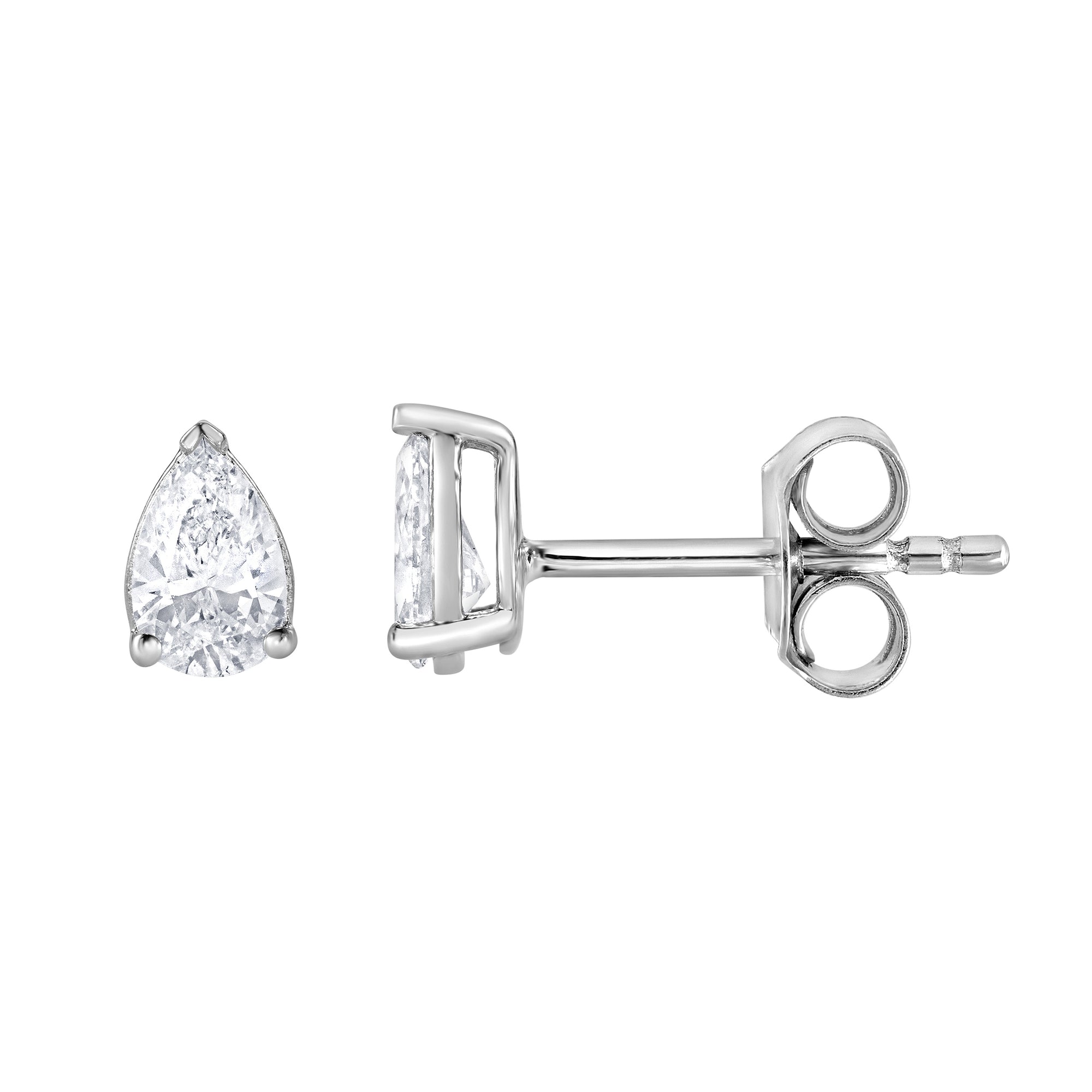 Womens | 0.50 CT Pear Cut Lab Grown Diamond | Solitaire Stud | Sterling Silver | G-VS1