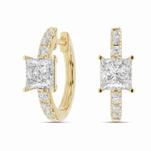 0.90 CT Princess/Round Lab-Grown Diamond | Hoop Earrings - II | 14K Yellow Gold | F Color | VS Clarity