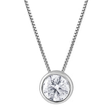 Womens | 0.60 CT Round Cut Lab Grown Accent Diamond | Solitaire Bezel Set Pendant Necklace | 14K White Gold | I-I1