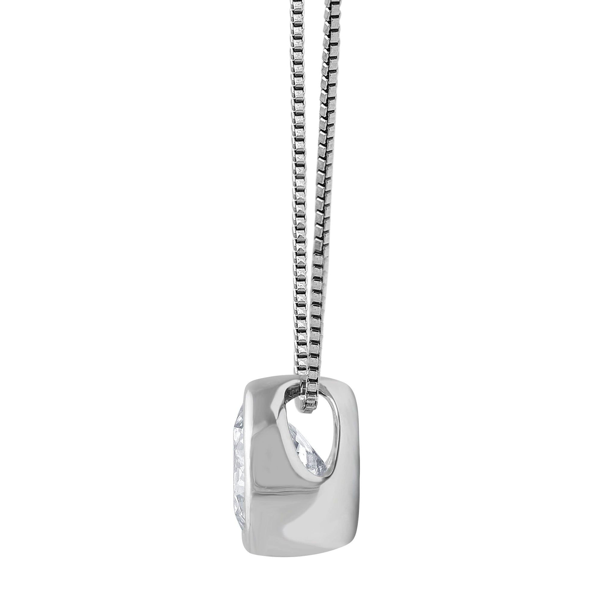 Womens | 0.60 CT Round Cut Lab Grown Accent Diamond | Solitaire Bezel Set Pendant Necklace | 14K White Gold | I-I1