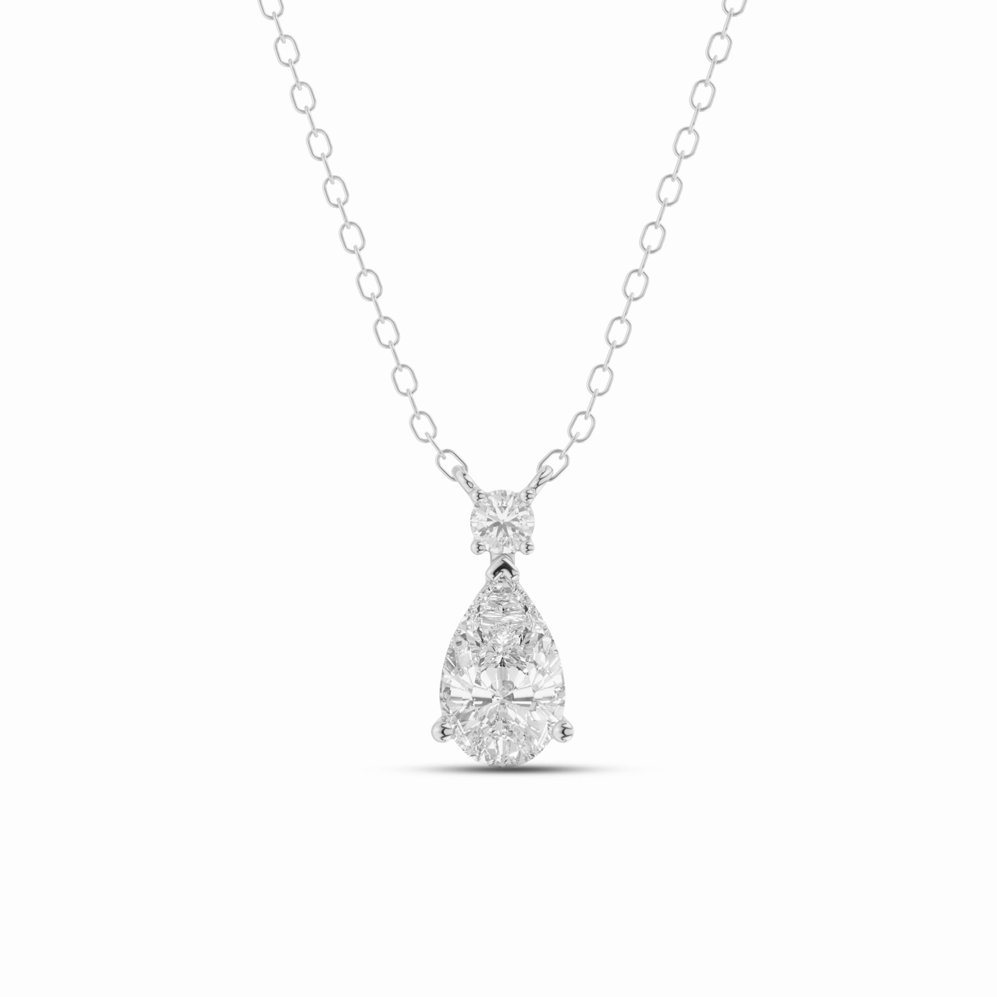 Womens | 0.50 CT  Round &Pear Cut Lab Grown Diamond | Solitaire Necklace  | 14K White Gold | G-VS1
