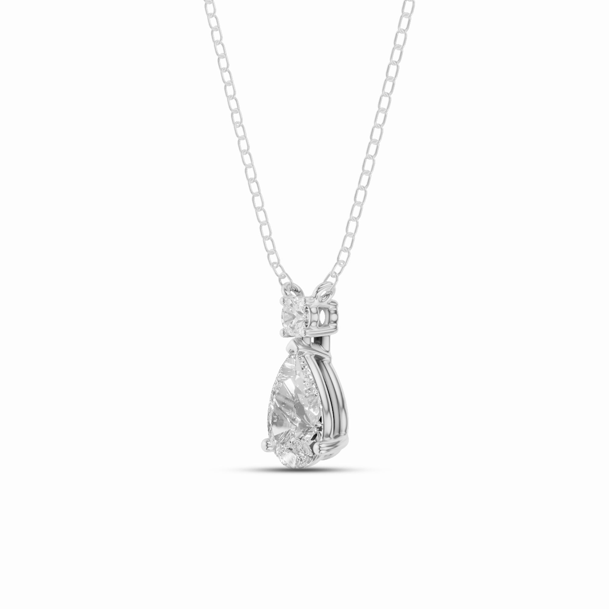 Womens | 0.50 CT  Round &Pear Cut Lab Grown Diamond | Solitaire Necklace  | 14K White Gold | G-VS1