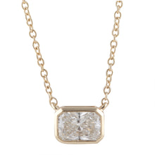 Womens | 0.58 CT Emerald Cut Lab Grown Diamond | Solitaire East West Bezel Set Pendant Necklace | 14K Yellow Gold | G-VS1