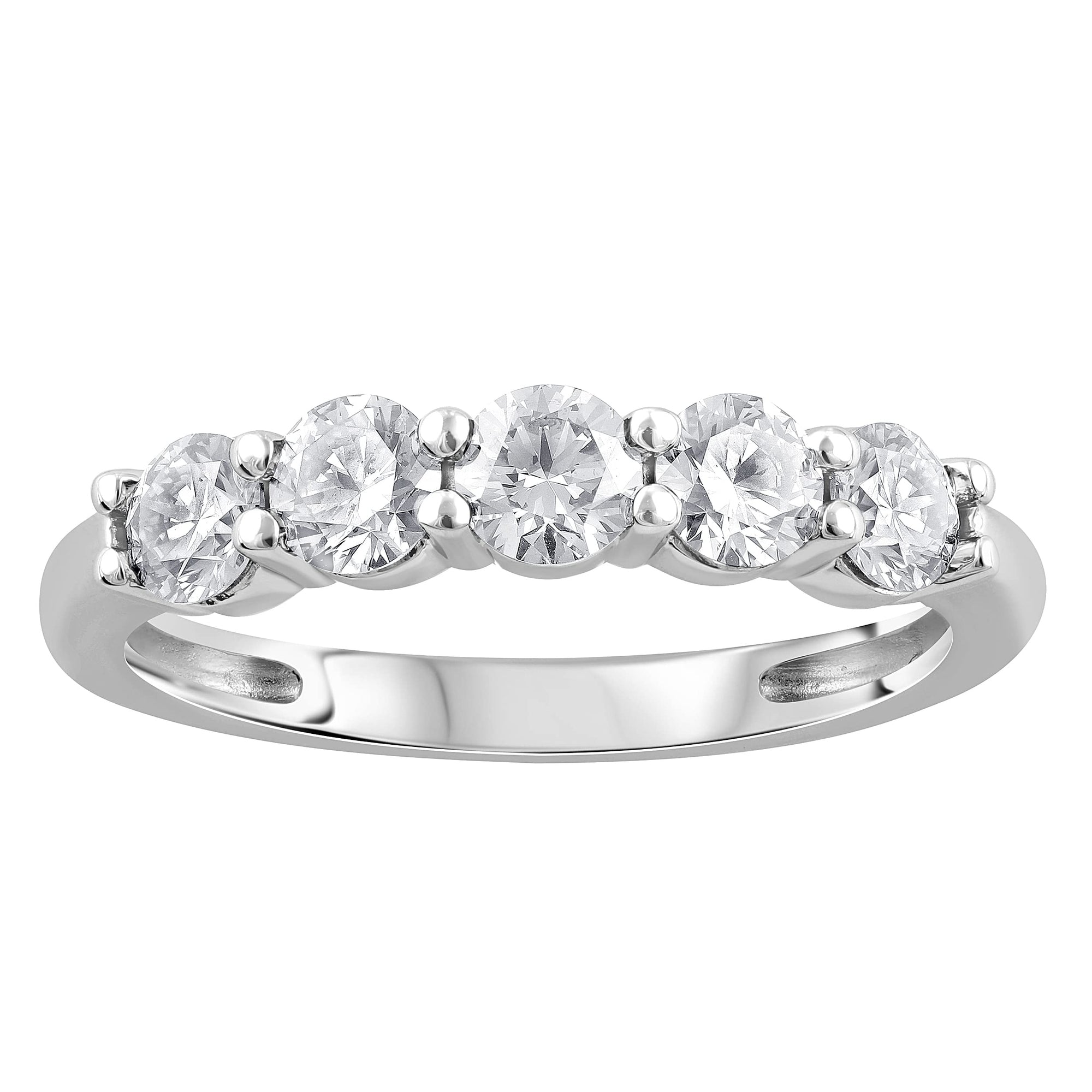 Womens | 1.00 CT Round Cut Lab Grown Diamond | 5 Stone Wedding Band | 14K White Gold | I-I1