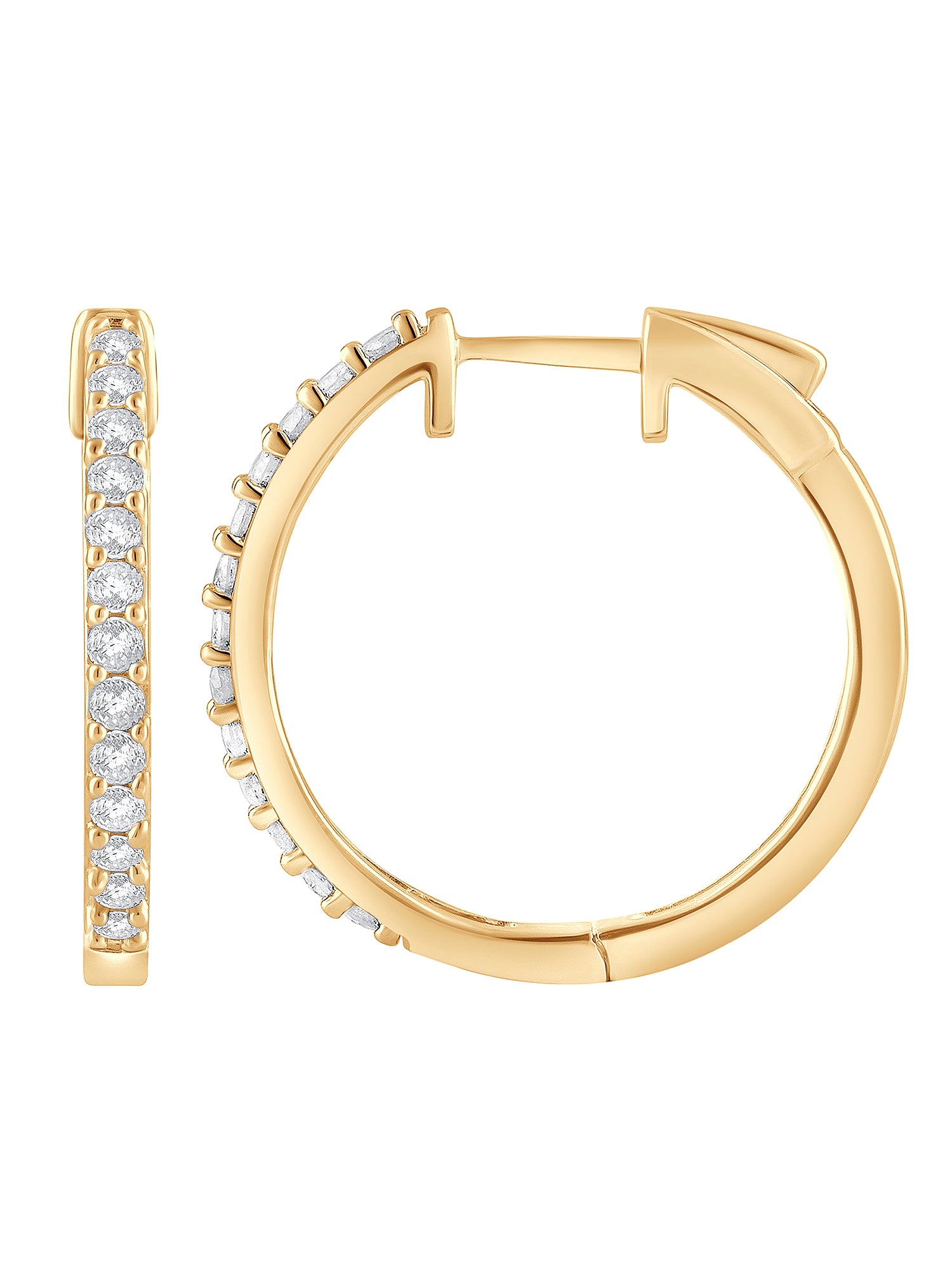 Womens | 0.50 CT Round Cut Lab Grown Diamond | Single Row Hoop | Yellow Gold Flashed Silver | J-K-I1/I2