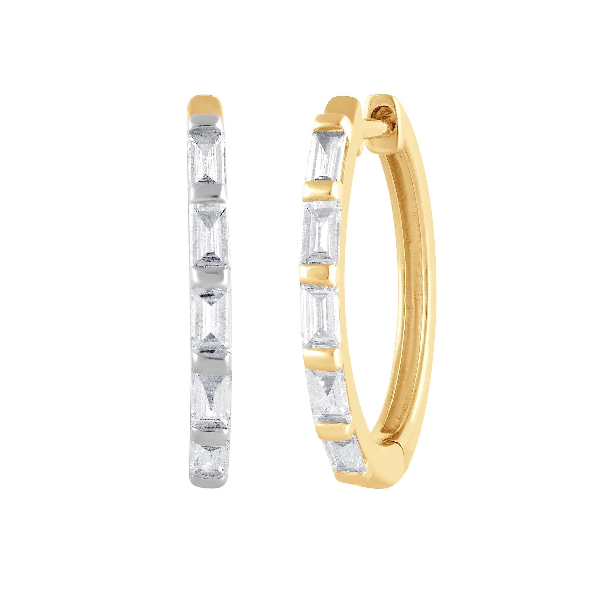 Womens | 0.25 CT Baguette Cut Lab Grown Diamond | Hoop Earrings | Sterling Silver | J-SI-I1