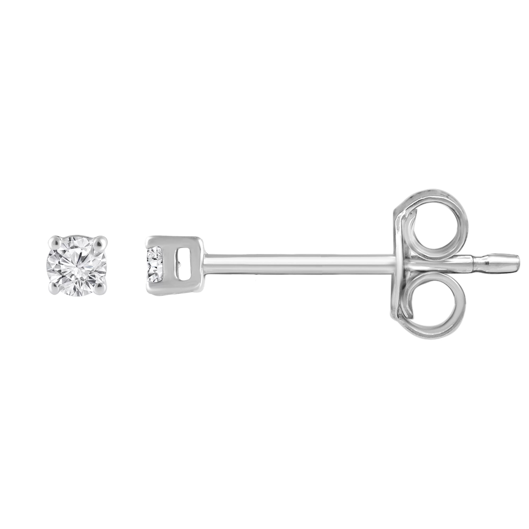 Womens | 0.10 CT Round Cut Lab Grown Diamond | Solitaire Stud | 10K White Gold | H-I-SI3/I1