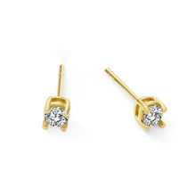 Womens | 0.25 CT Round Cut Lab Grown Diamond | Solitaire Stud | Yellow Gold Flashed Silver | F-VS2