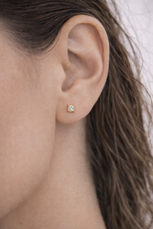 Womens | 0.25 CT Round Cut Lab Grown Diamond | Solitaire Stud | Yellow Gold Flashed Silver | F-VS2