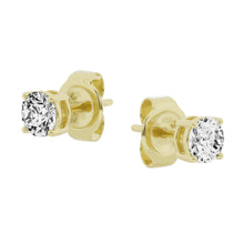 Womens | 1.00 CT Round Cut Lab Grown Diamond | Solitaire Stud | Yellow Gold Flashed Silver | F-VS2
