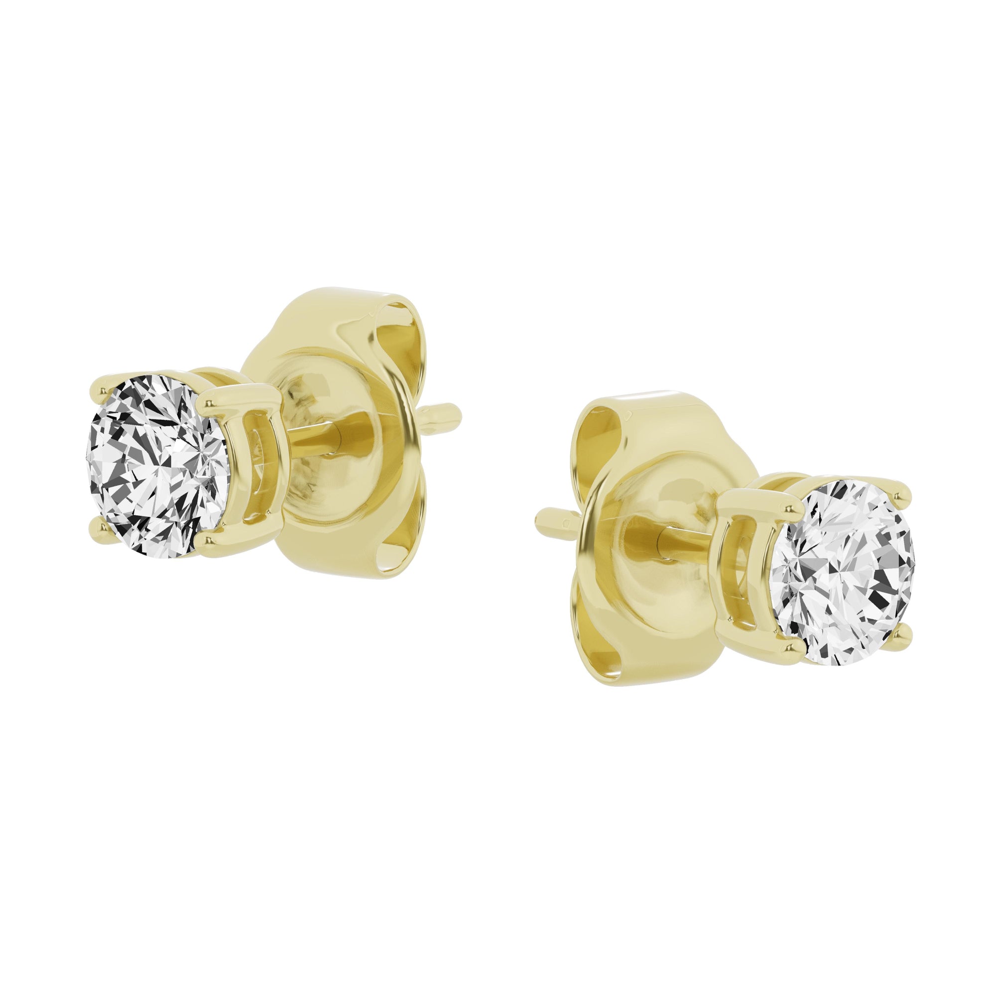 Womens | 1.00 CT Round Cut Lab Grown Diamond | Solitaire Stud | Yellow Gold Flashed Silver | F-VS2