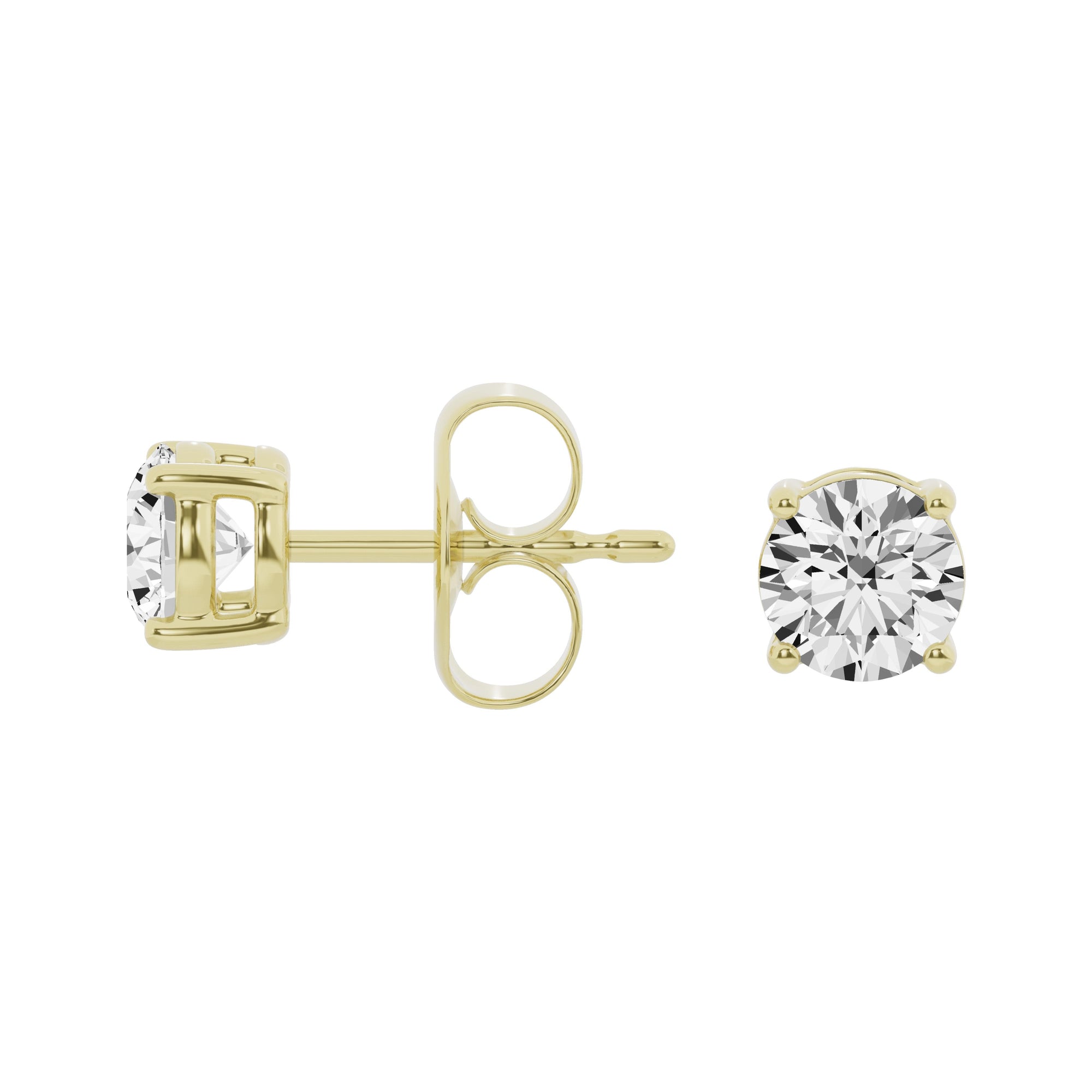 Womens | 1.00 CT Round Cut Lab Grown Diamond | Solitaire Stud | Yellow Gold Flashed Silver | F-VS2