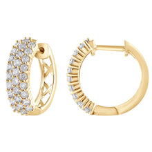 Womens | 1.00 CT Round Cut Lab Grown Diamond | Cluster Hoop | 14K Yellow Gold | J-K-I1-I2