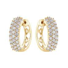 Womens | 1.00 CT Round Cut Lab Grown Diamond | Cluster Hoop | 14K Yellow Gold | J-K-I1-I2