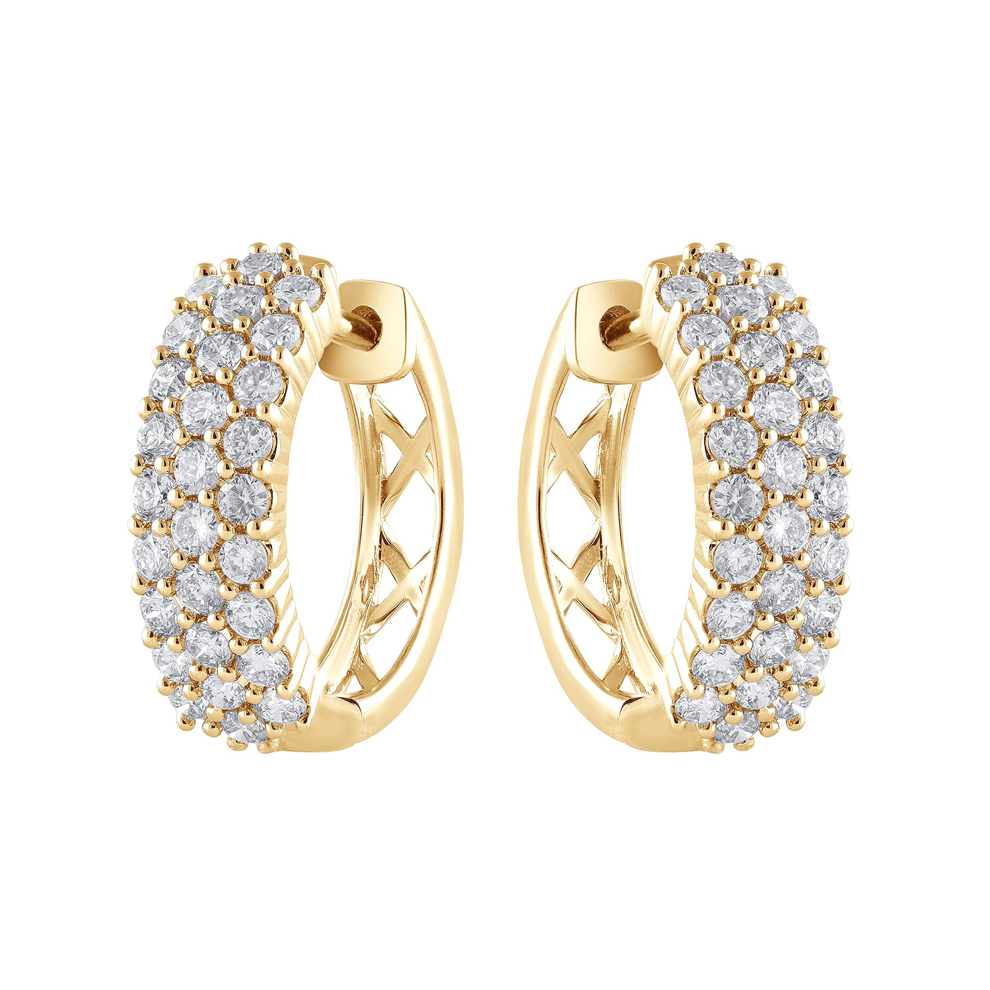 Womens | 1.00 CT Round Cut Lab Grown Diamond | Cluster Hoop | 14K Yellow Gold | J-K-I1-I2