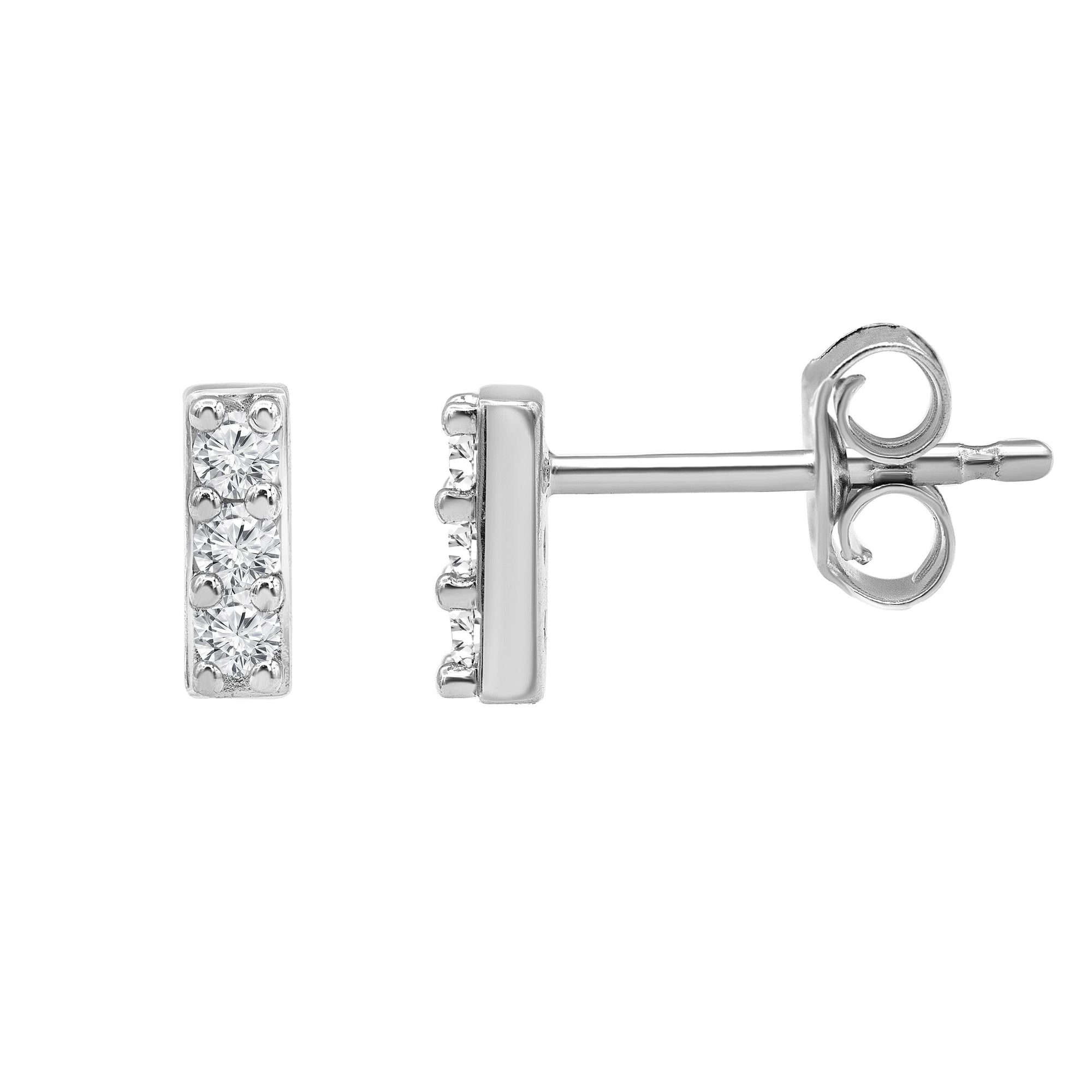 Womens | 0.15 CT Round Cut Lab Grown Diamond | Bar Stud | Sterling Silver | I-J-I1