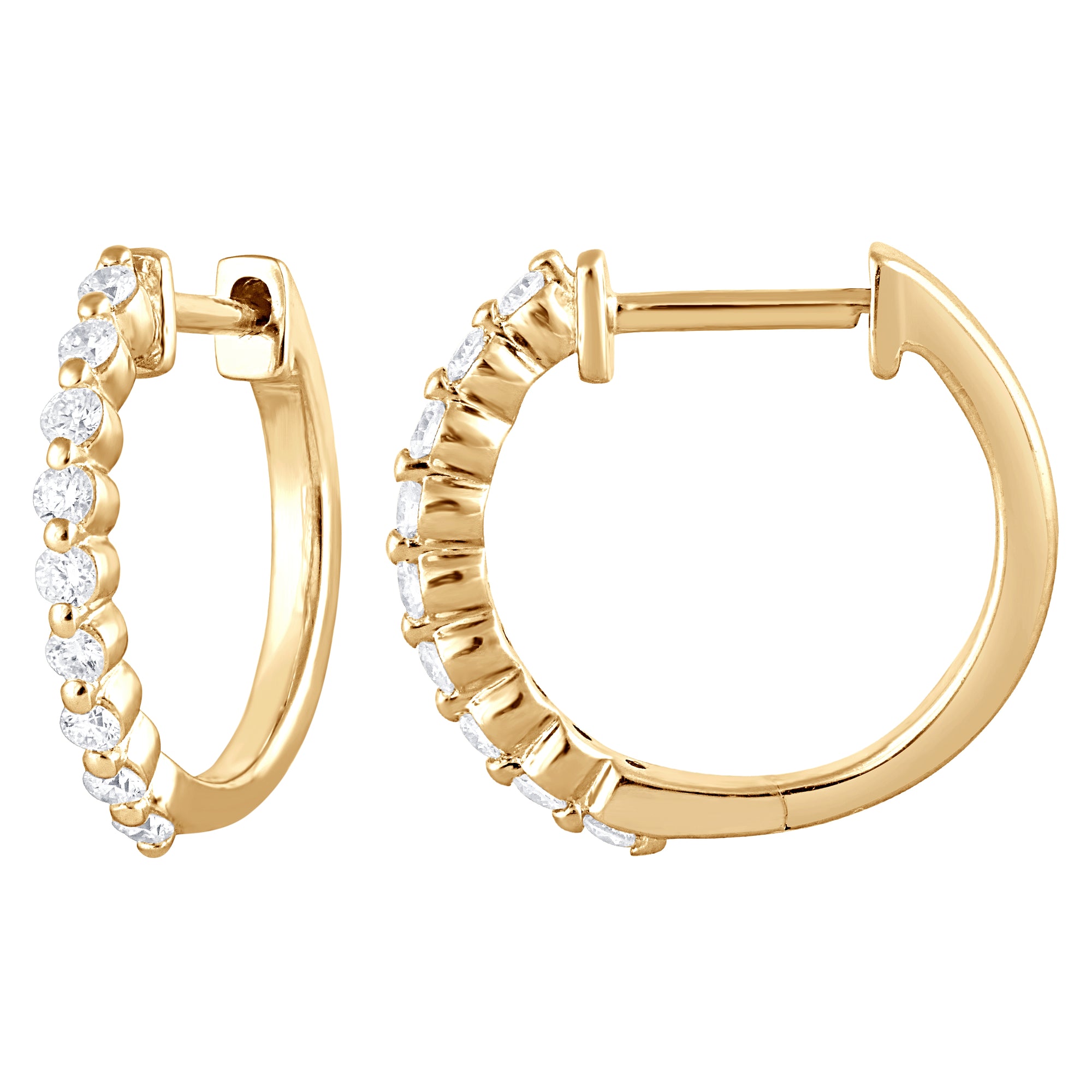 Womens | 0.25 CT Round Cut Lab Grown Diamond | Single Row Hoop | Yellow Gold Flashed Silver | H-I-SI3/I1