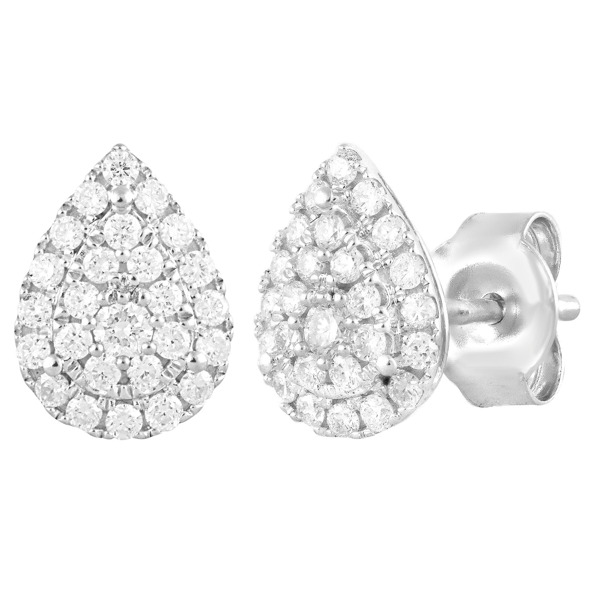 Womens | 0.33 CT Round Cut Lab Grown Diamond | Pear Shaped Stud | Sterling Silver | H-I-SI3/I1