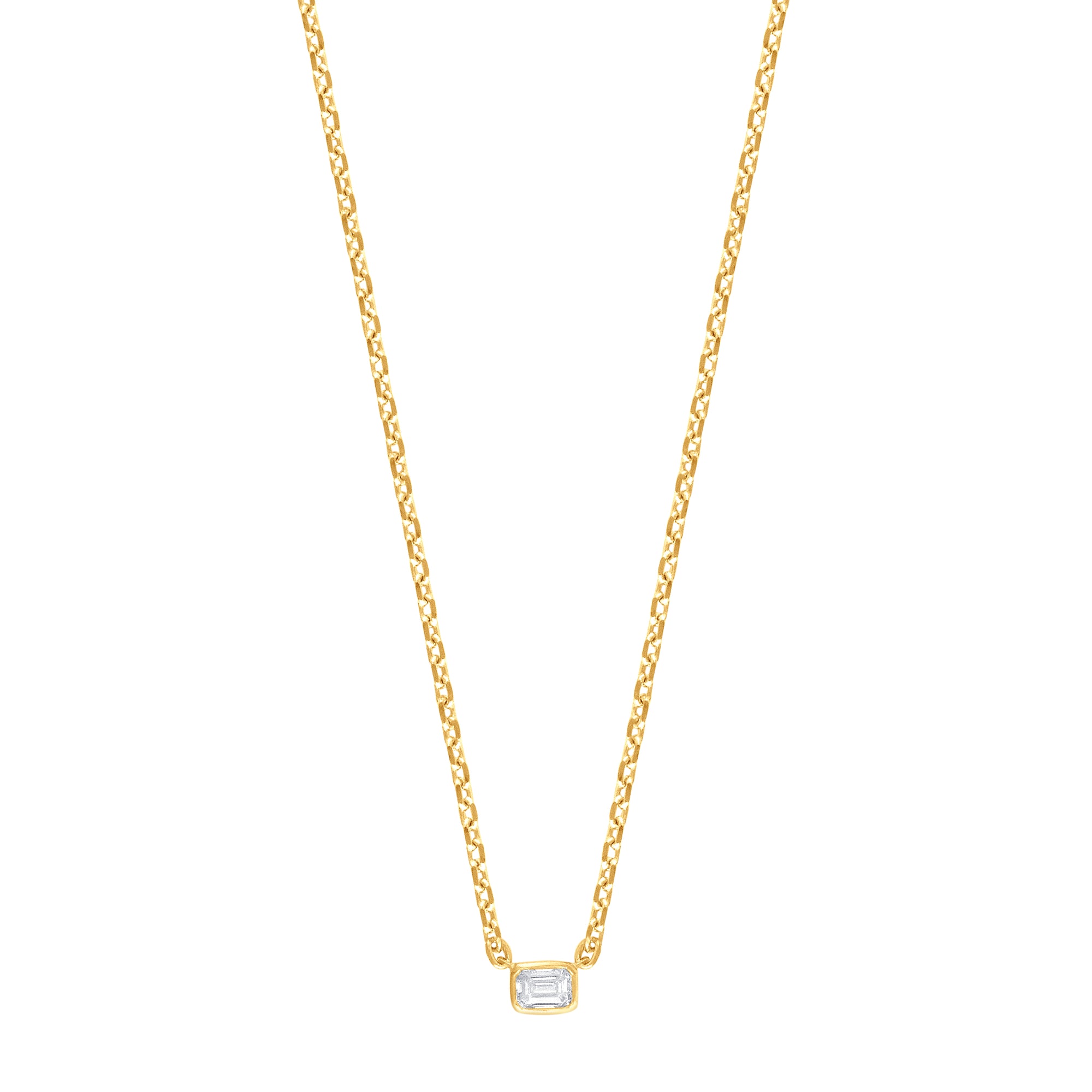 Womens | 0.10 CT Emerald Cut Lab Grown Diamond | Necklace | Yellow Gold Plated Silver | J-SI-I1