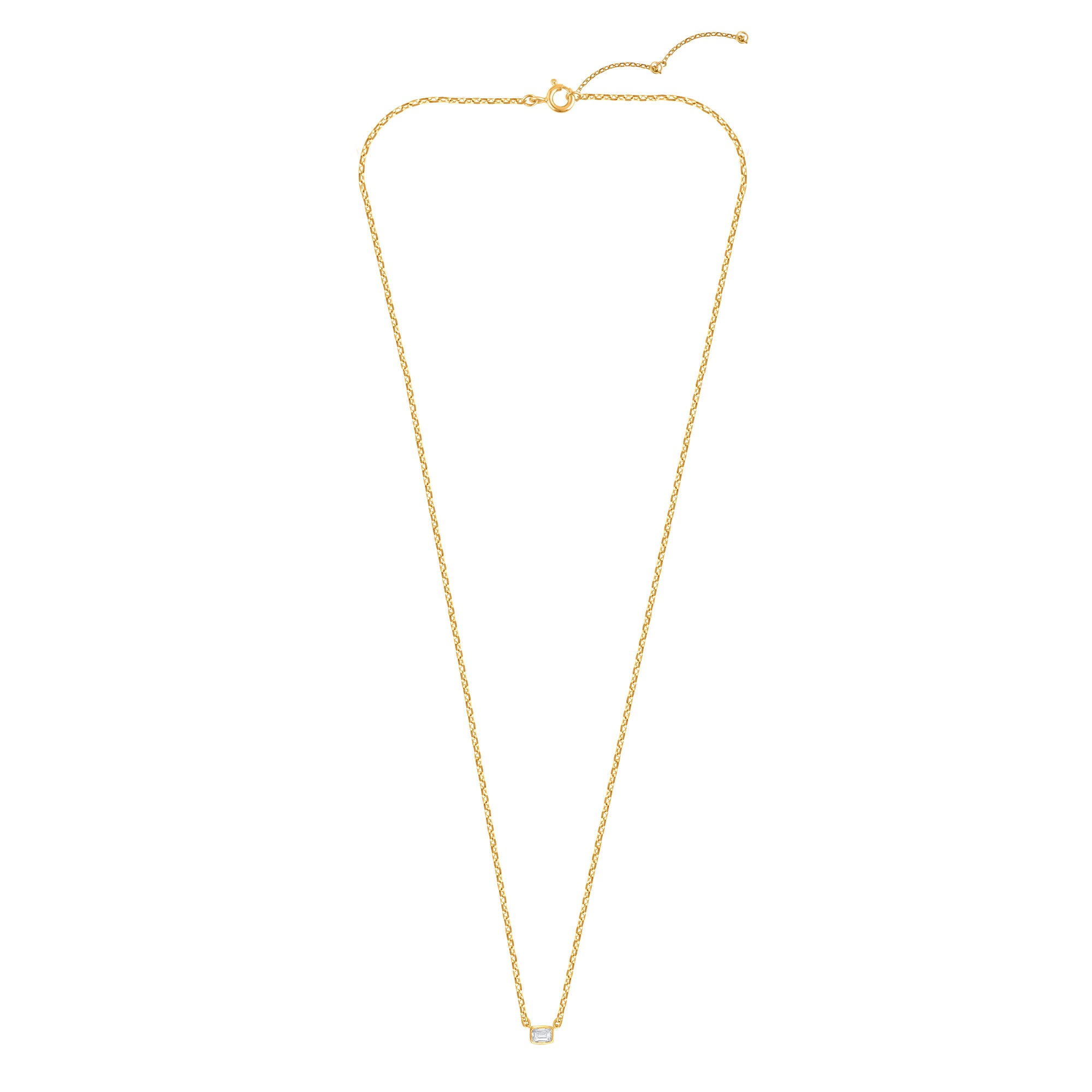 Womens | 0.10 CT Emerald Cut Lab Grown Diamond | Necklace | Yellow Gold Plated Silver | J-SI-I1