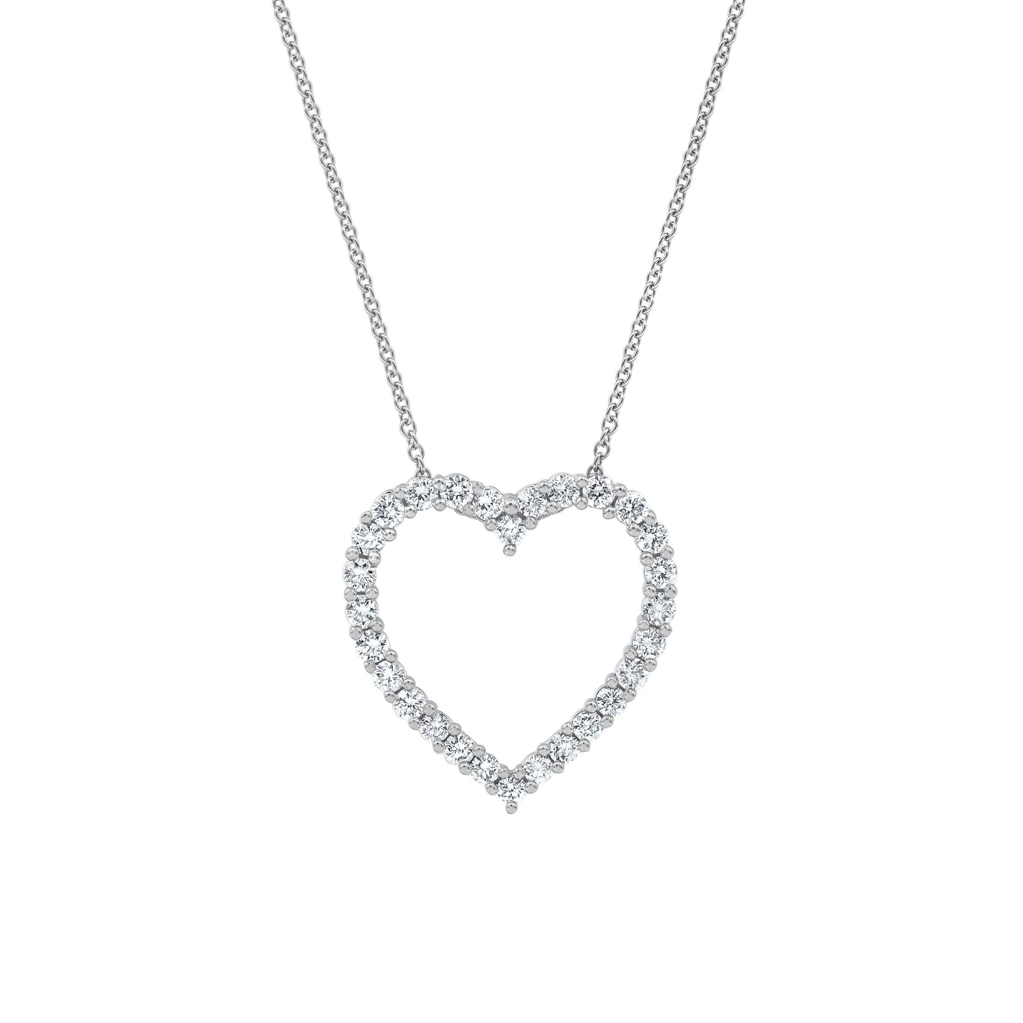 Womens | 1.00 CT Round Cut Lab Grown Accent Diamond | Heart Pendant Necklace | 14K White Gold | J-K-I1-I2