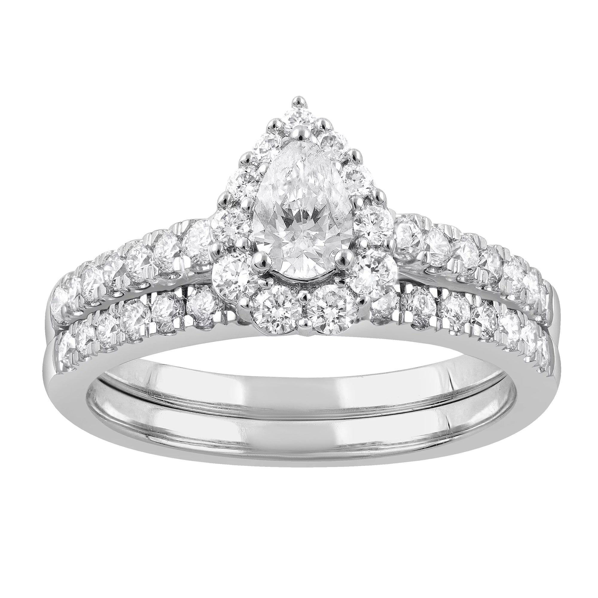 Womens | 1.00 CT Round Cut Lab Grown Diamond | Wedding Bridal Set | 10K White Gold | J-SI-I1