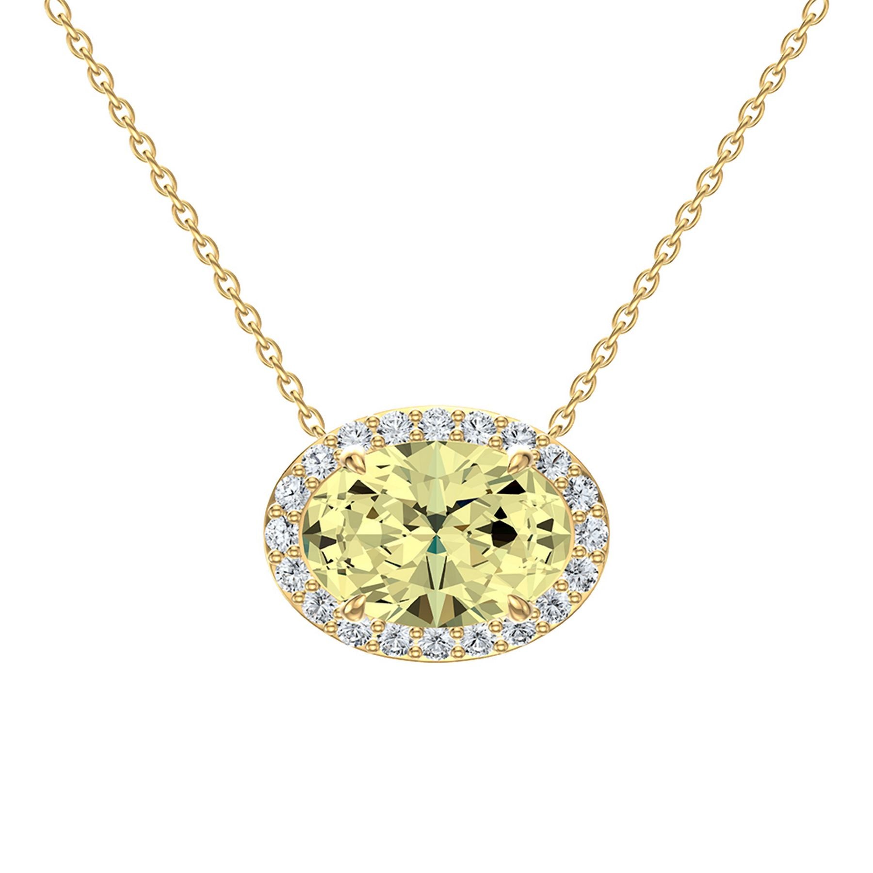 1.90 CT Yellow Oval/Round Lab-Grown Diamond | Necklace | 14K Yellow Gold | G Color | VS Clarity