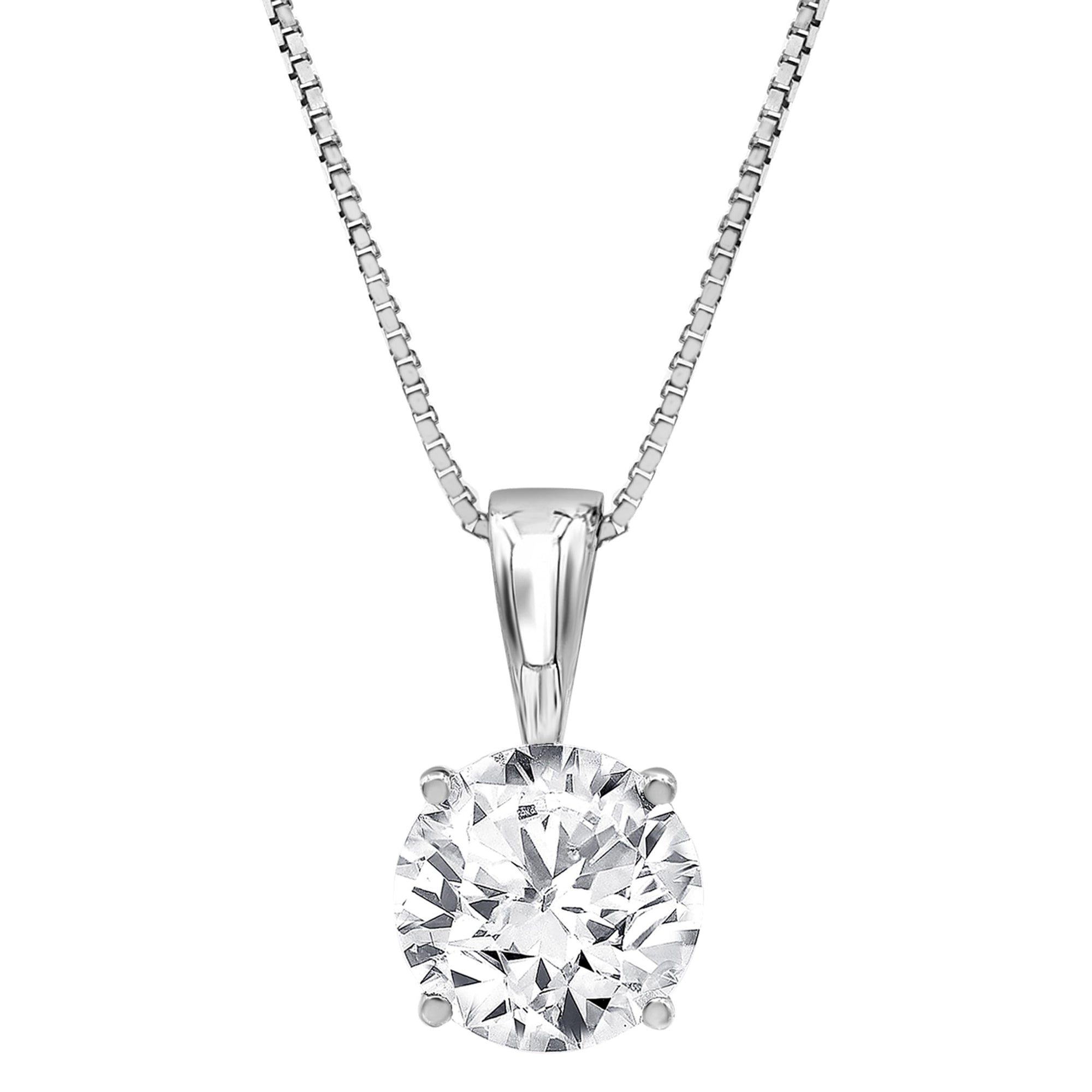 Womens | 1.25 CT Round Cut Lab Grown Accent Diamond | Solitaire Pendant Necklace | 14K White Gold | I-I1