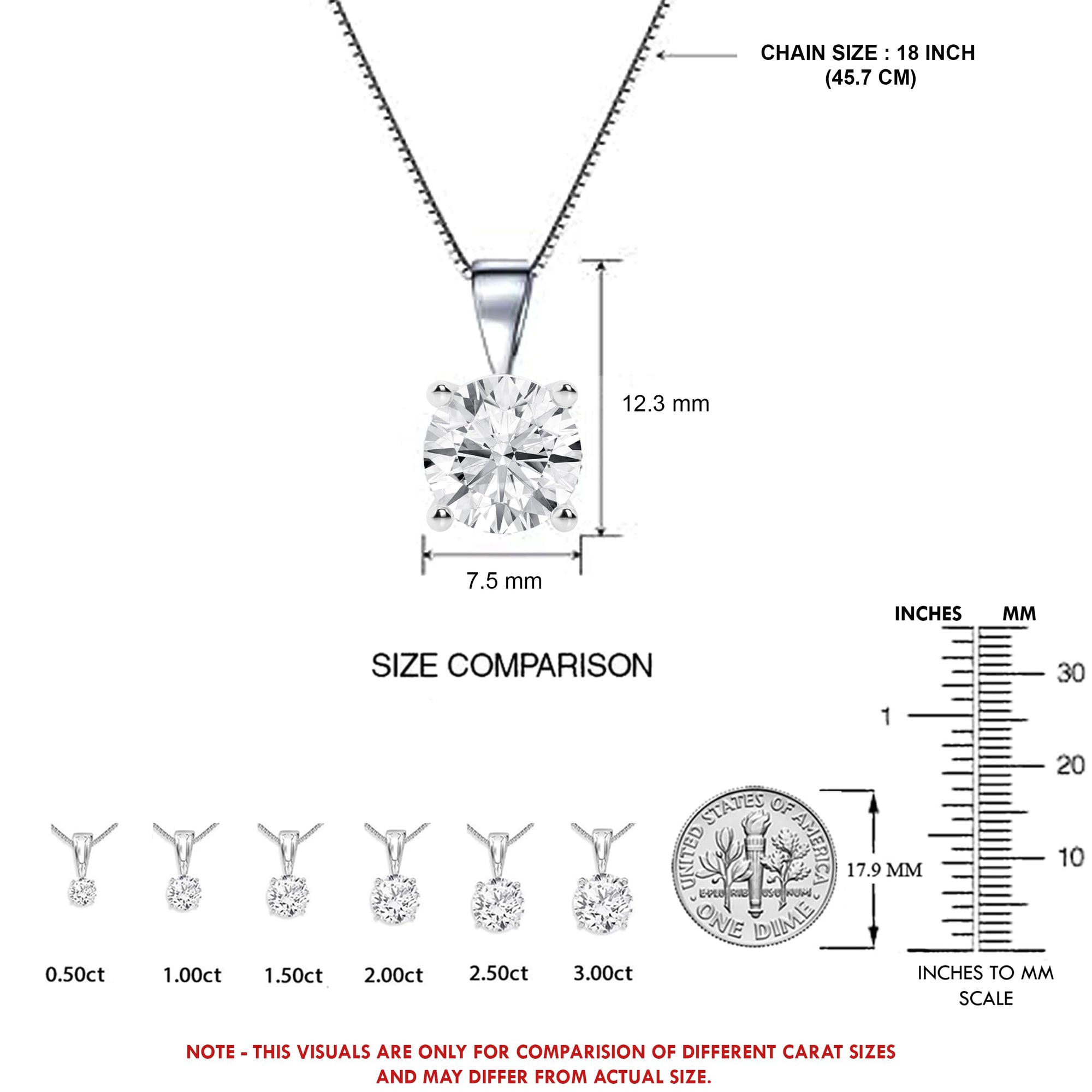 Womens | 1.25 CT Round Cut Lab Grown Accent Diamond | Solitaire Pendant Necklace | 14K White Gold | I-I1