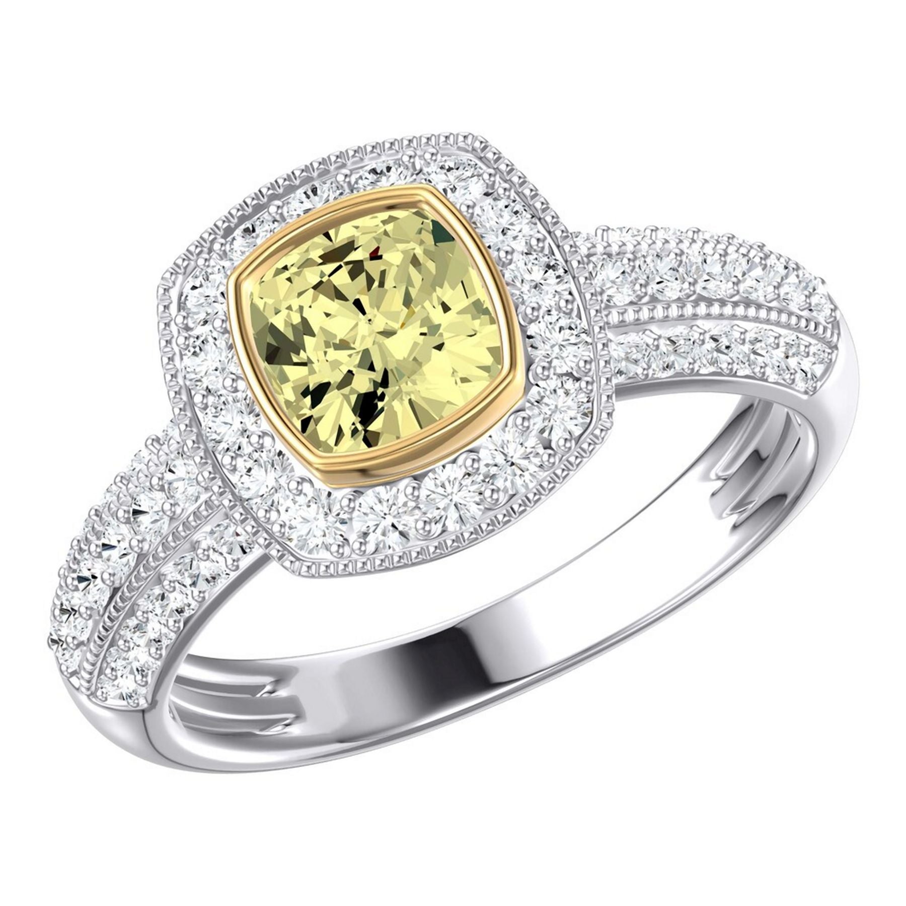 1.75 CT Cushion/Round Lab-Grown Diamond | Engagement Ring | 14K Two Tone Gold | G Color | VS Clarity