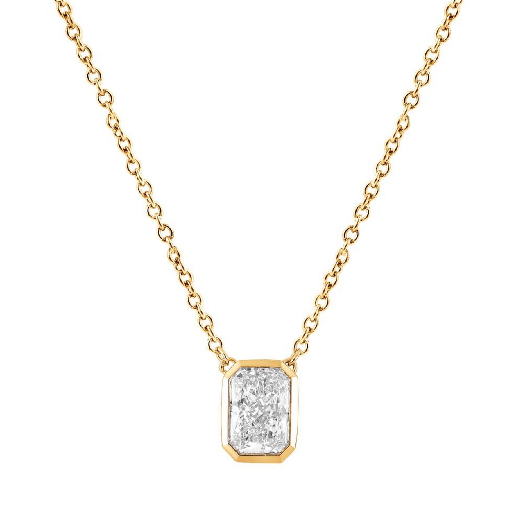 1.00 CT Radiant Lab-Grown Diamond | Solitaire Necklace | 18K Yellow Gold | G Color | VS Clarity