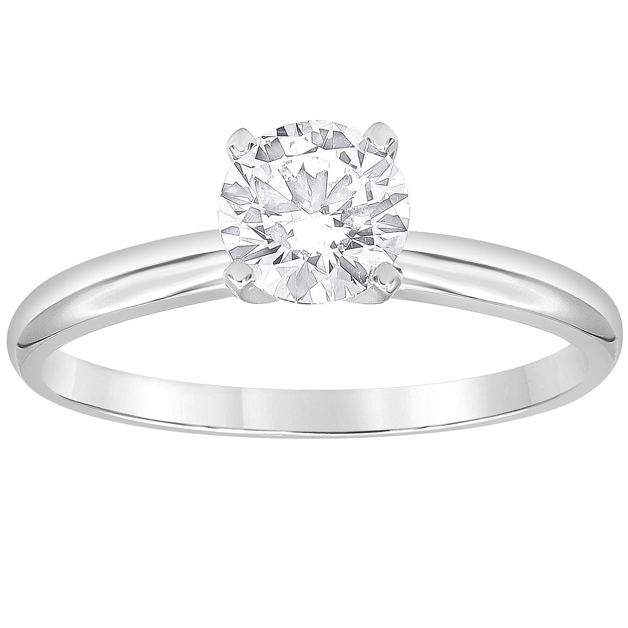 Womens | 0.75 CT Round Cut Lab Grown Diamond | Solitaire Engagement Ring | 14K White Gold | I-I1