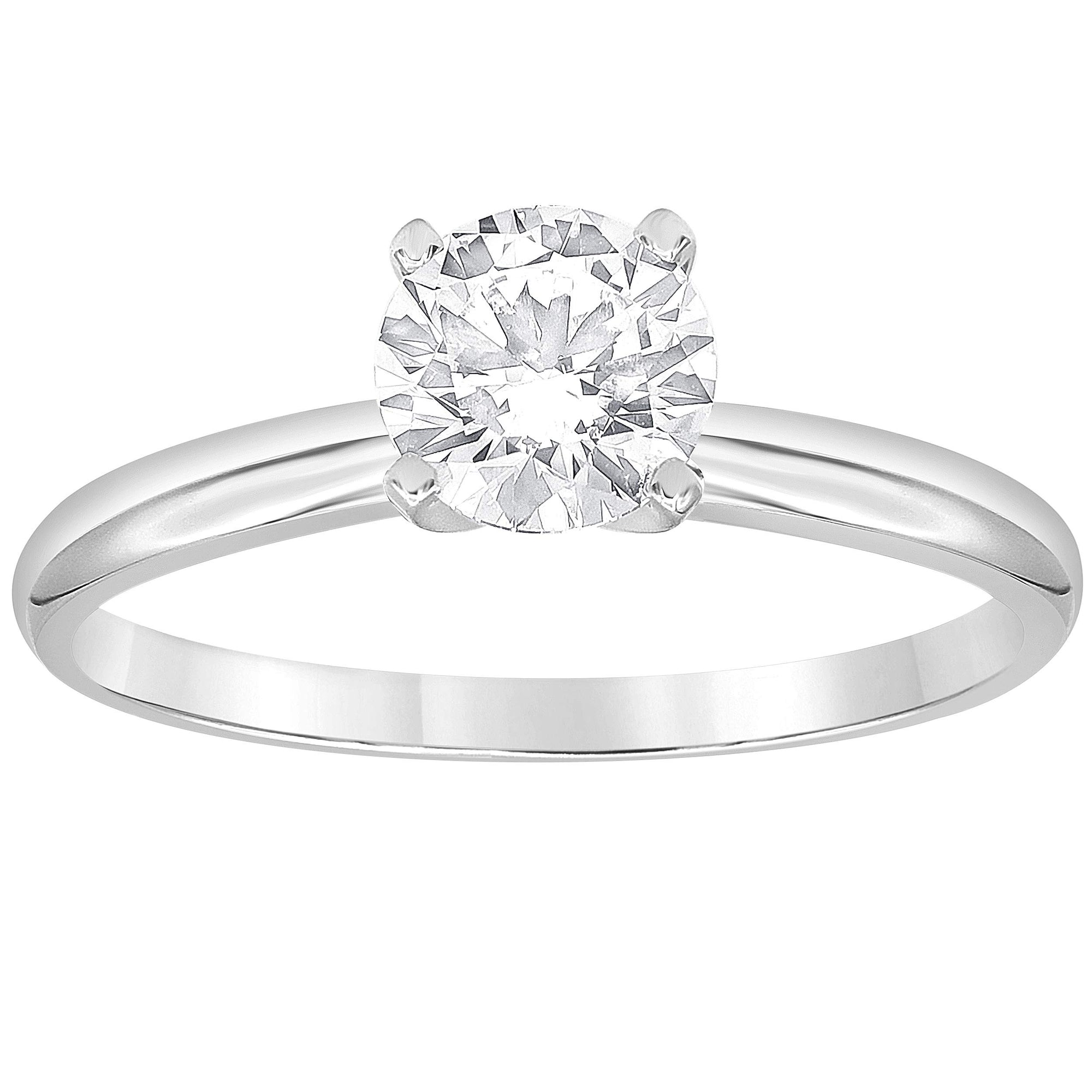 Womens | 1.25 CT Round Cut Lab Grown Diamond | Solitaire Engagement Ring | 14K White Gold | I-I1
