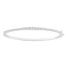 Womens | 1.00 CT Round Cut Lab Grown Accent Diamond | Bangle Bracelet - 60mm x 51mm | Sterling Silver | J-K-I1/I2