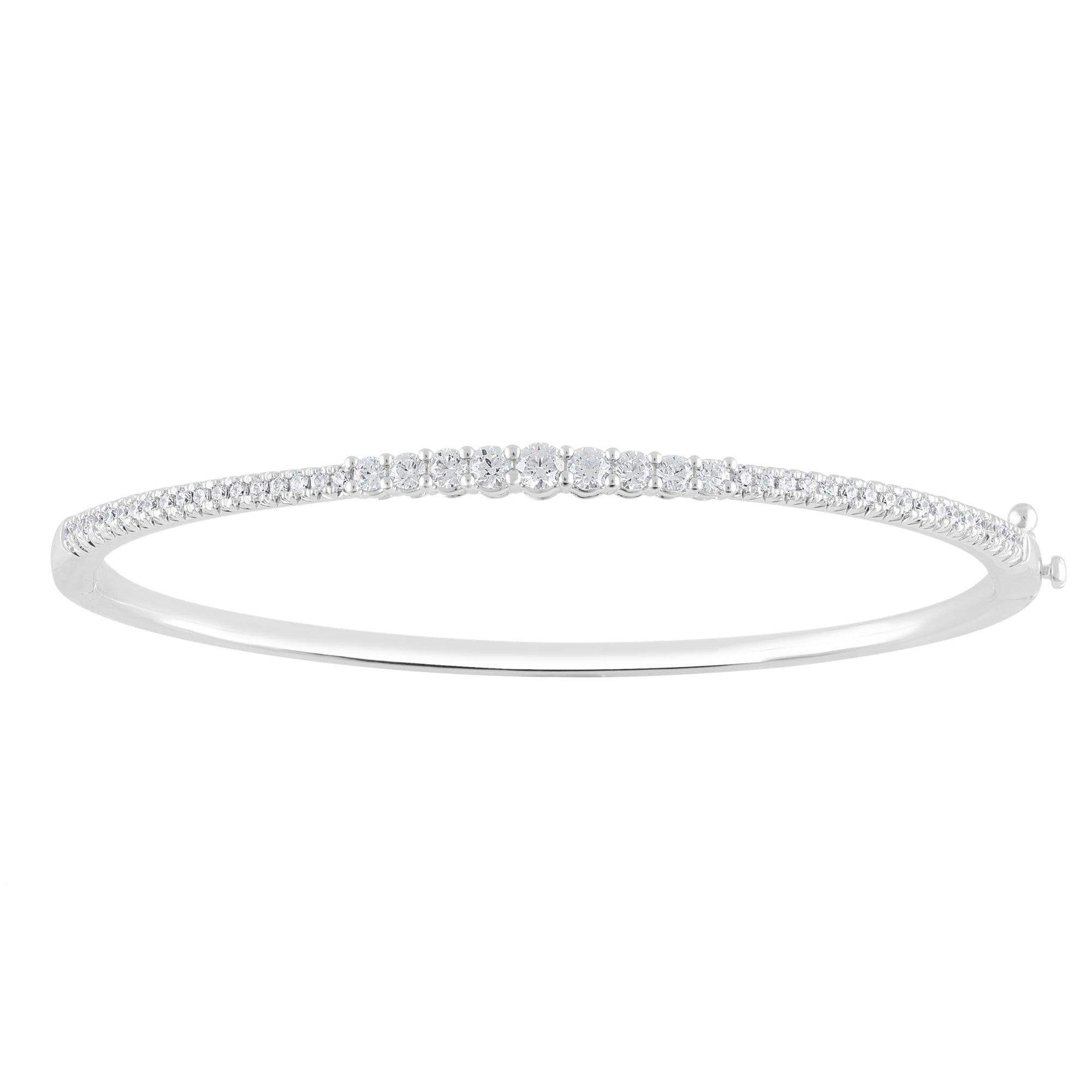 Womens | 1.00 CT Round Cut Lab Grown Accent Diamond | Bangle Bracelet - 60mm x 51mm | Sterling Silver | J-K-I1/I2