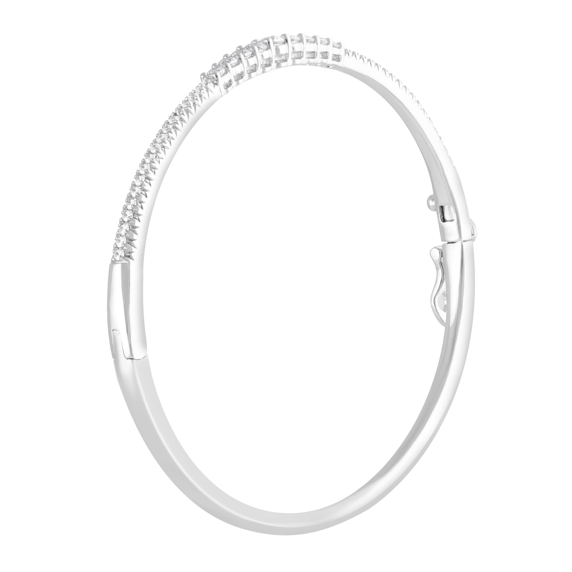 Womens | 1.00 CT Round Cut Lab Grown Accent Diamond | Bangle Bracelet - 60mm x 51mm | Sterling Silver | J-K-I1/I2
