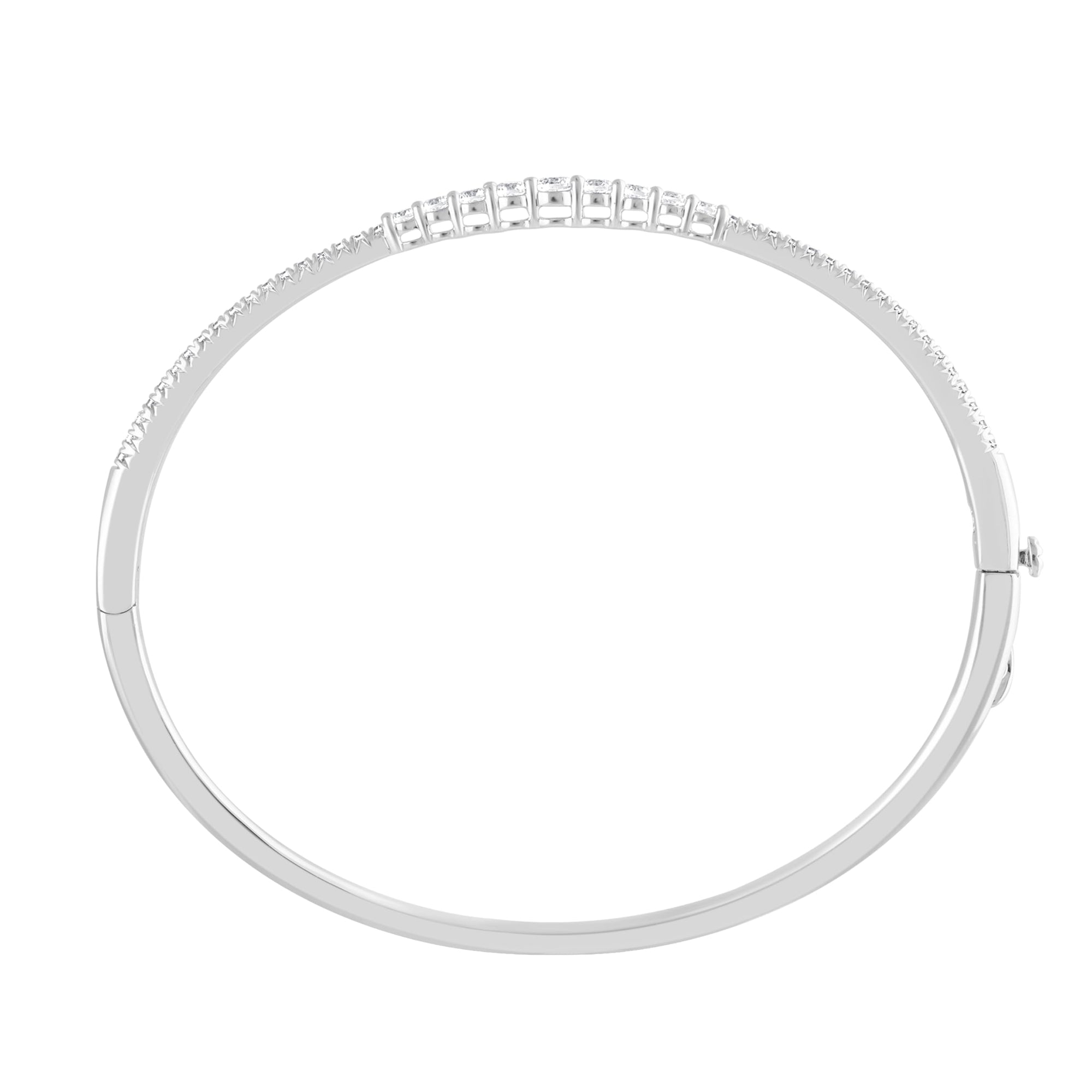 Womens | 1.00 CT Round Cut Lab Grown Accent Diamond | Bangle Bracelet - 60mm x 51mm | Sterling Silver | J-K-I1/I2