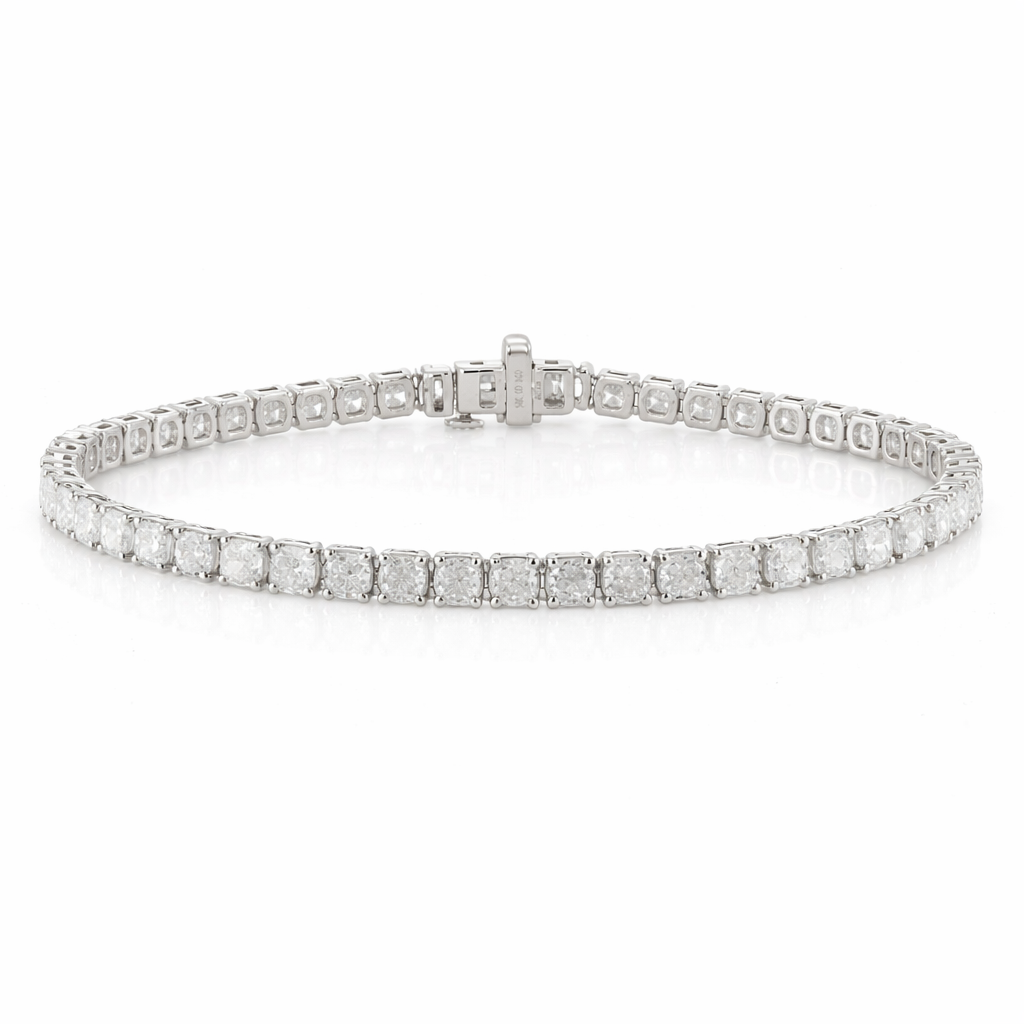 8.25 CT Cushion Lab-Grown Diamond | Tennis Bracelet | 14K White Gold | G Color | VS-I Clarity