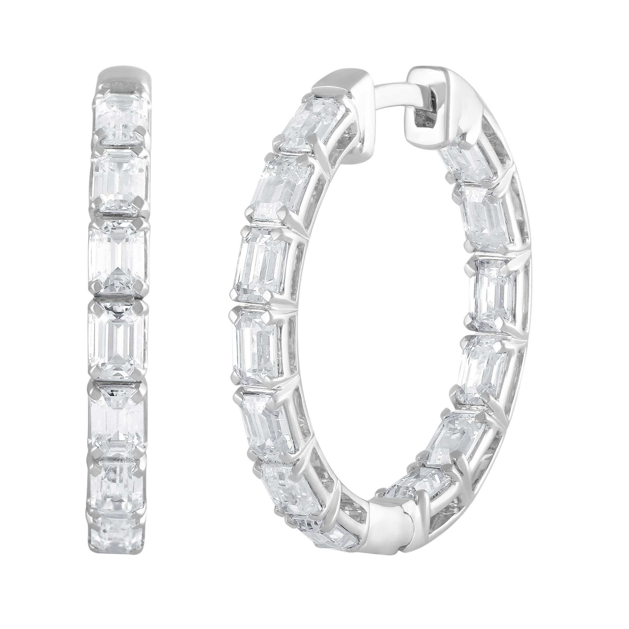 3.00 CT Emerald Lab-Grown Diamond | Hoop Earrings | 14K White Gold | G Color | VS1 Clarity