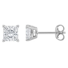 Womens | 0.45 CT  Princess Cut Lab Grown Diamond | Solitaire Stud | Sterling Silver | F-VS