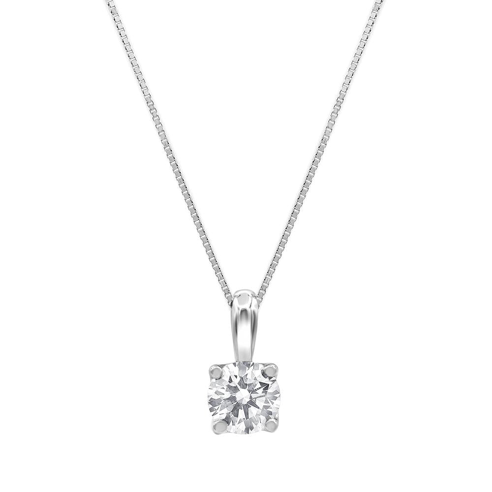 Womens | 0.75 CT Round Cut Lab Grown Accent Diamond | Solitaire Pendant Necklace | 14K White Gold | J-K-I1-I2