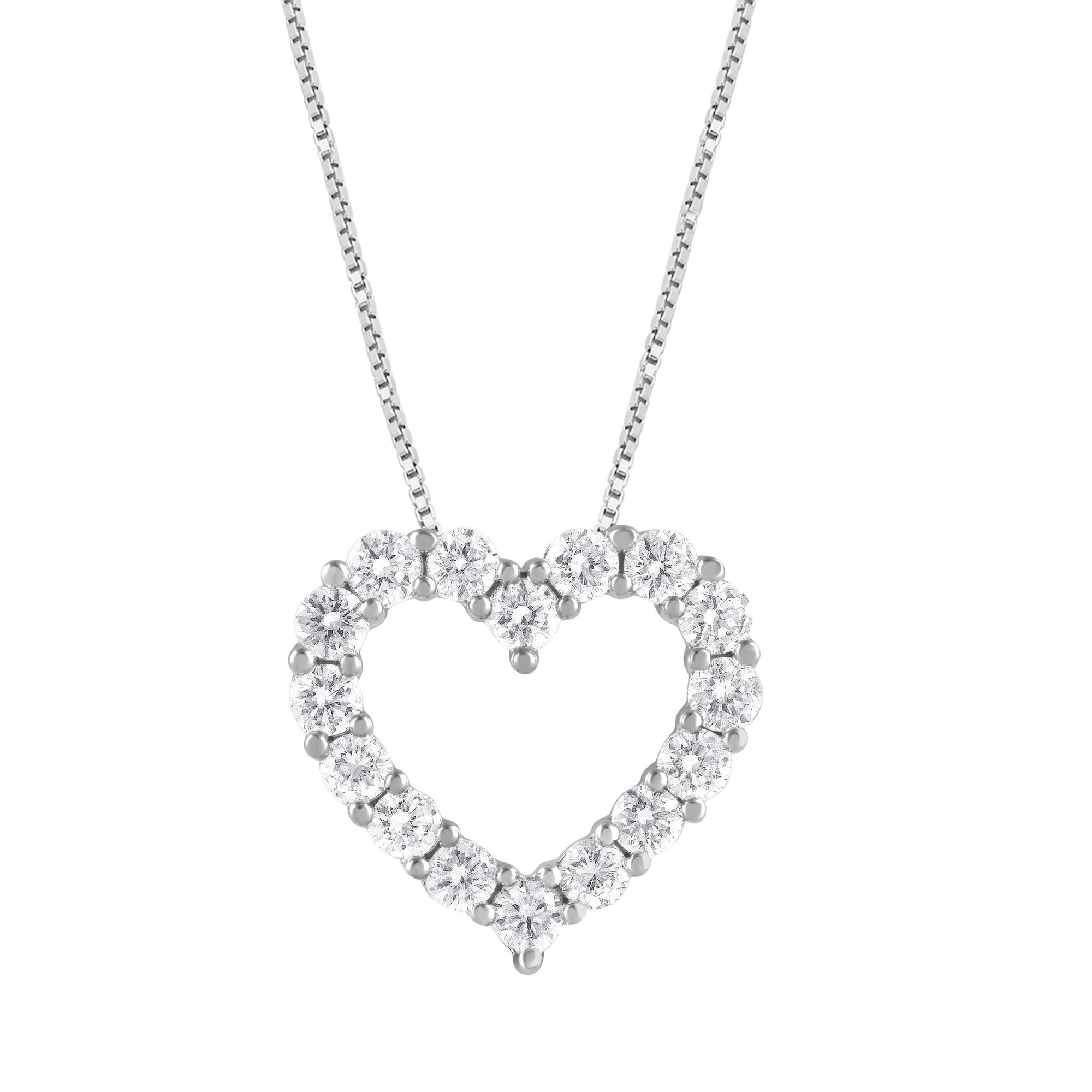 1.00 CT Round Lab-Grown Diamond | Heart Pendant Necklace Set | 14K White Gold | G Color | SI Clarity