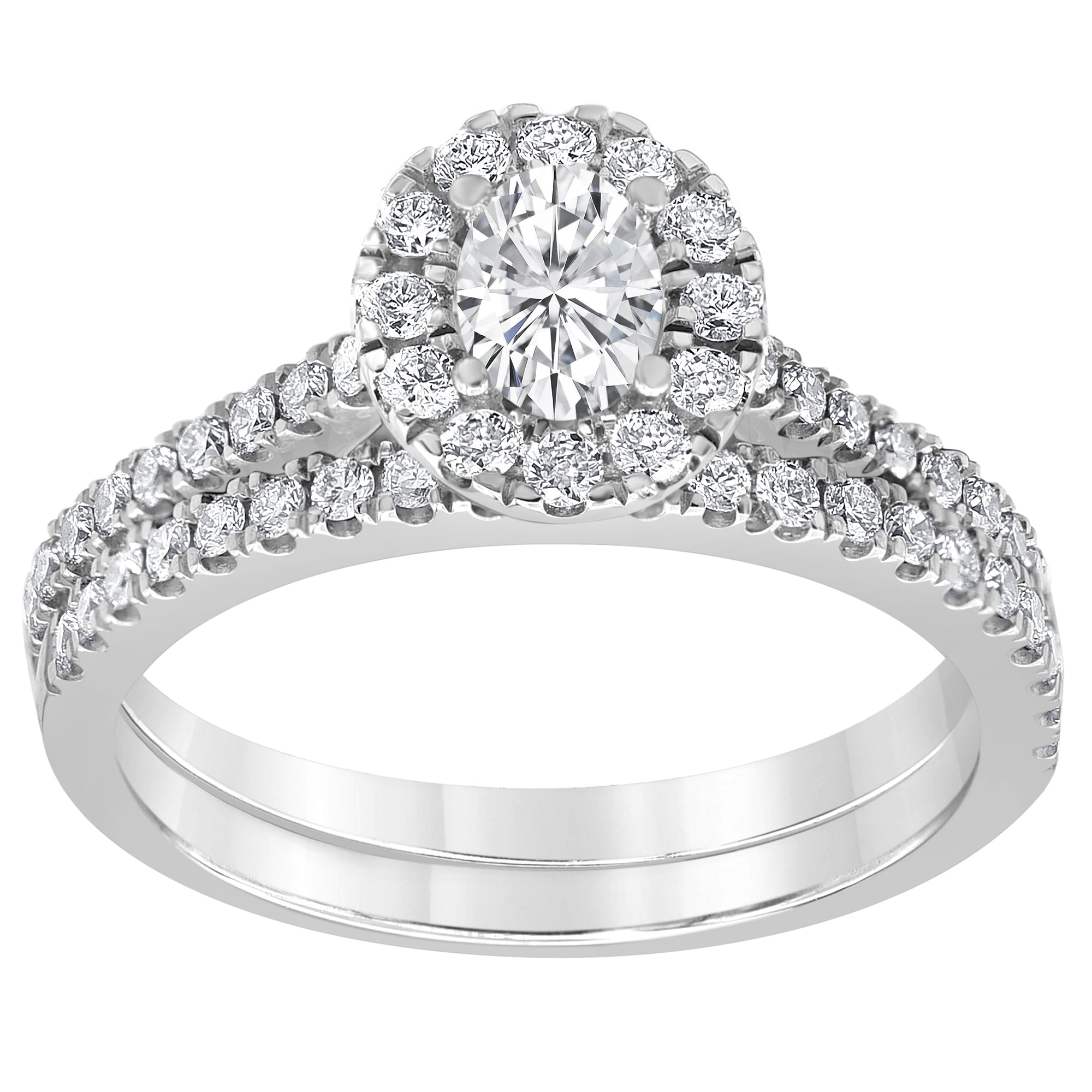 Womens | 1.00 CT  Round & Oval Cut Lab Grown Diamond | Bridal Set | 14K White Gold | G-VS-SI