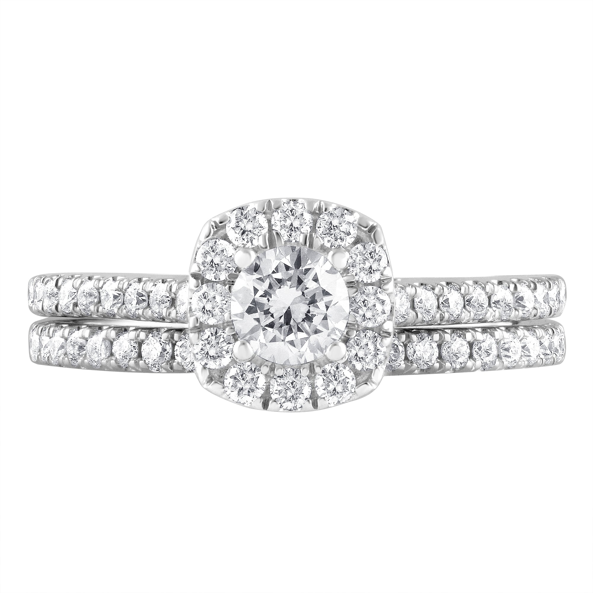 Womens | 1.00 CT Round Cut Lab Grown Accent Diamond | Bridal Set | 14K White Gold | F-VS